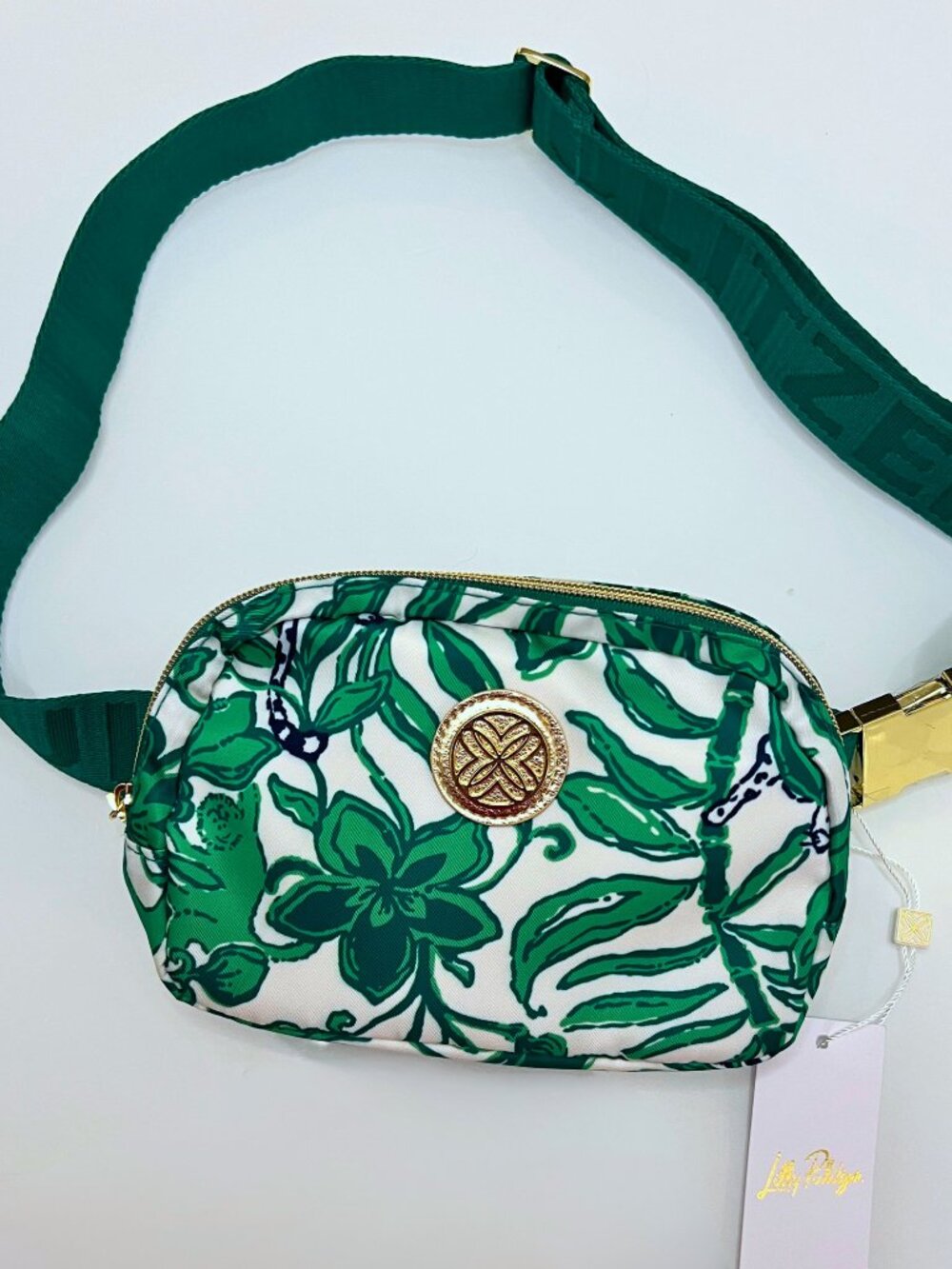 Lilly Pulitzer Green and White Floral Crossbody Belt Bag NWT